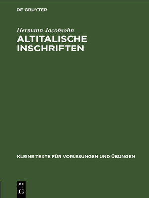 cover image of Altitalische Inschriften